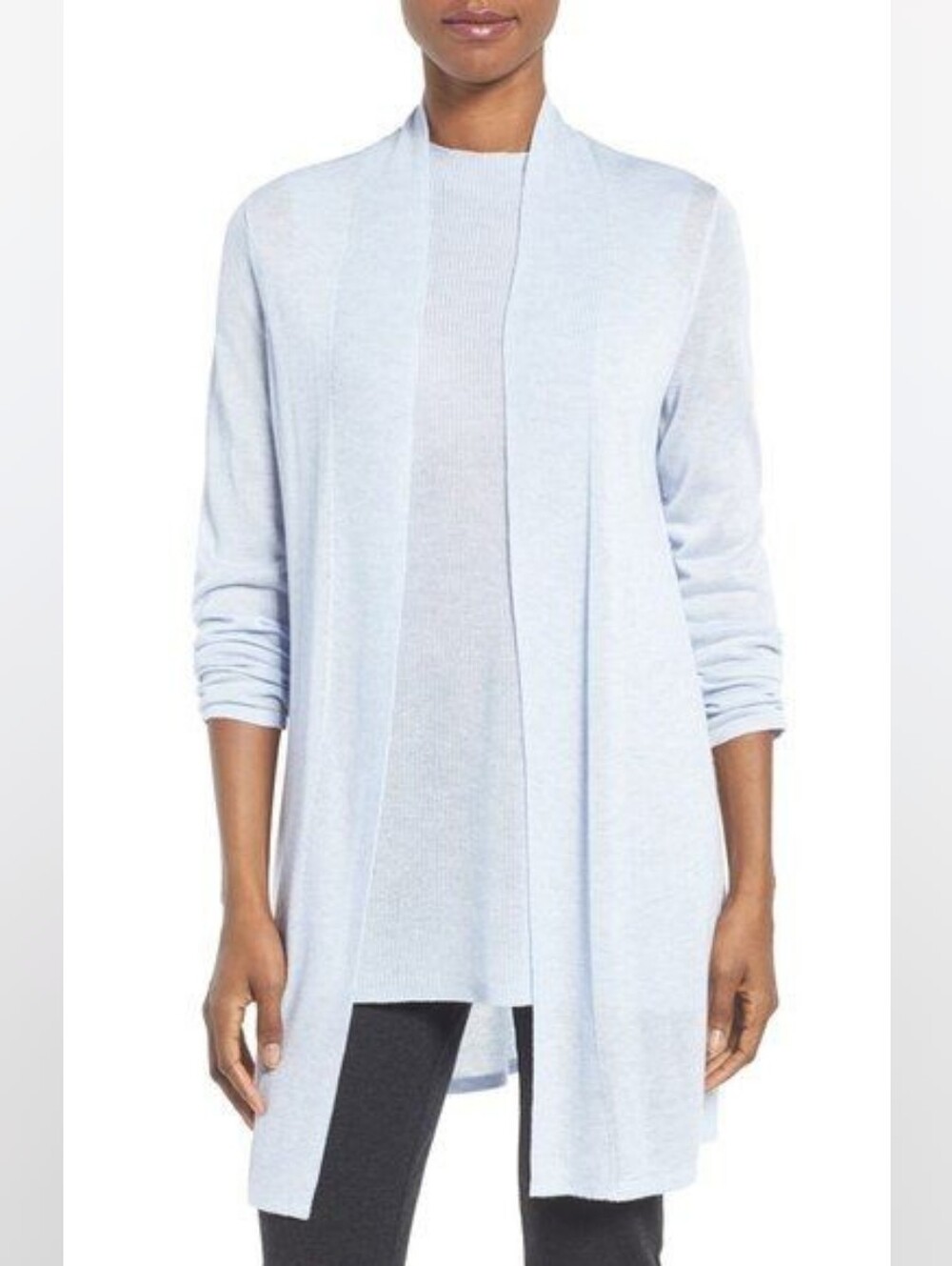 Eileen Fisher Sky Blue Knit Open Cardigan Linen Cotton